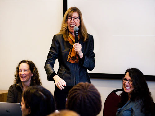 mary democker speaking at bookstore